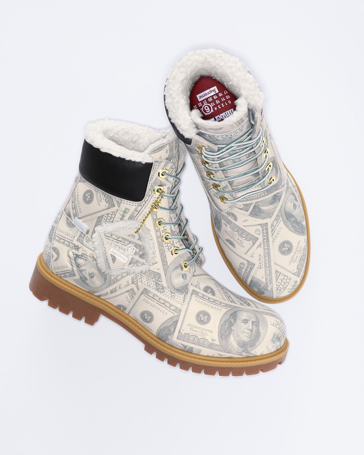 Timberland® Money 6" Premium Waterproof Boot. Waterproof premium nubuck with faux shearling lined collar. Made exclusively for Supreme.