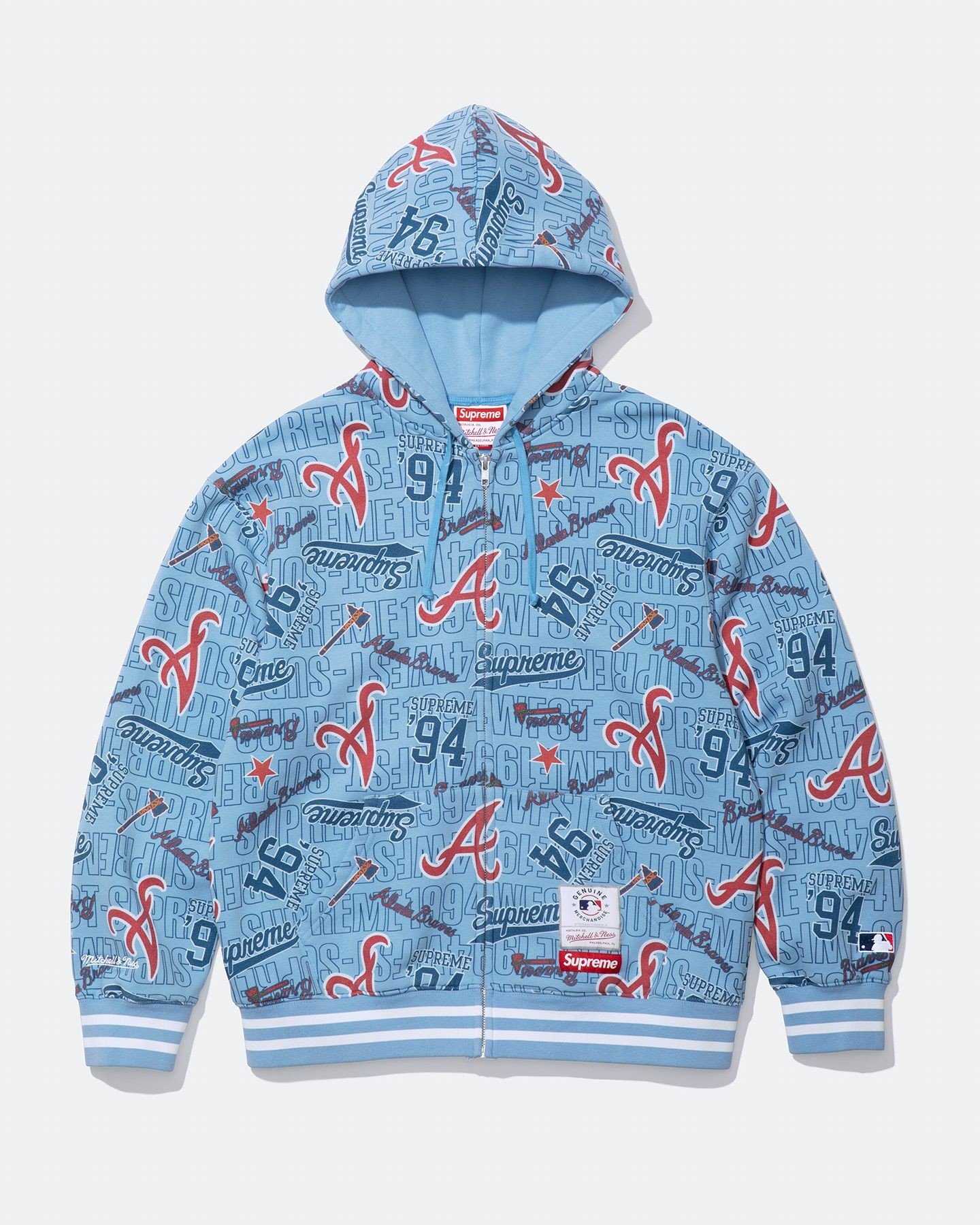 Teams Zip Up Hooded Sweatshirt. Official MLB and NBA merchandise made exclusively for Supreme.