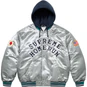 Supreme Supreme®/Homerun Satin Hooded Varsity Jacket Silver