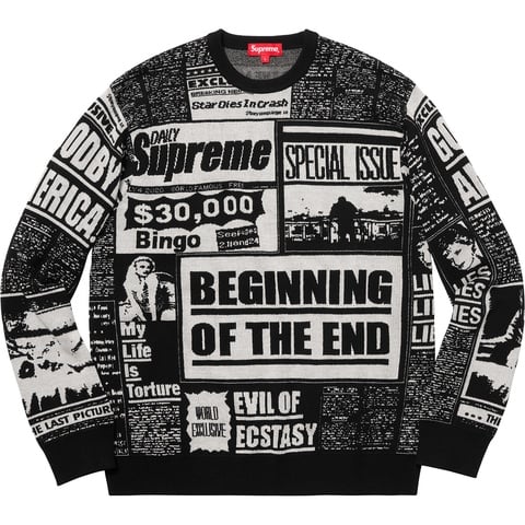 Supreme Newsprint Sweater - Black