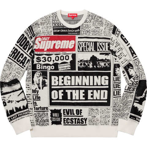 Supreme Newsprint Sweater - Off-White