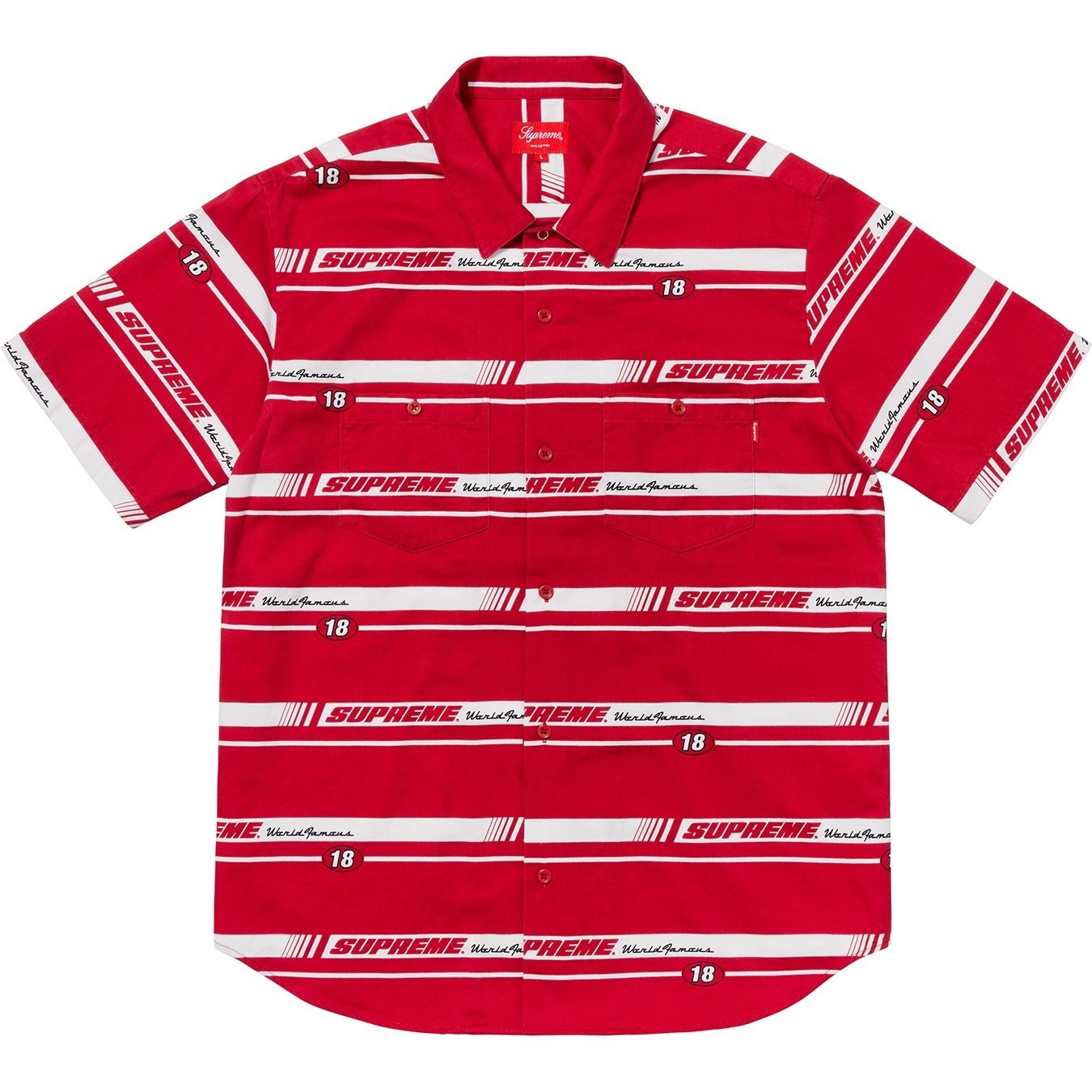 Supreme Striped Racing Work Shirt (FW18) - Red - $128