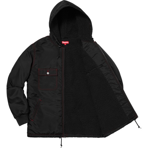Supreme Sherpa Lined Nylon Zip Up Jacket - Black