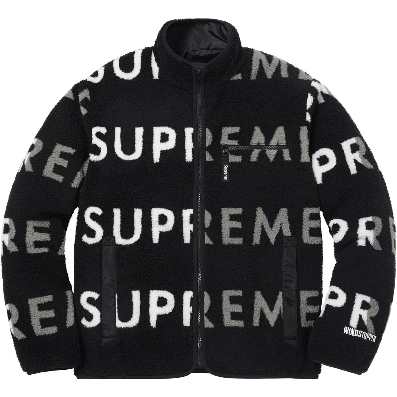 Supreme Reversible Logo Fleece Jacket (FW18) - Black - $228