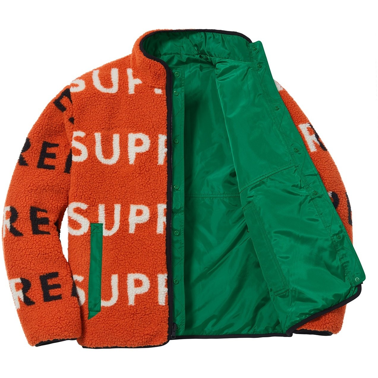 Supreme Reversible Logo Fleece Jacket (FW18) - Orange - $228
