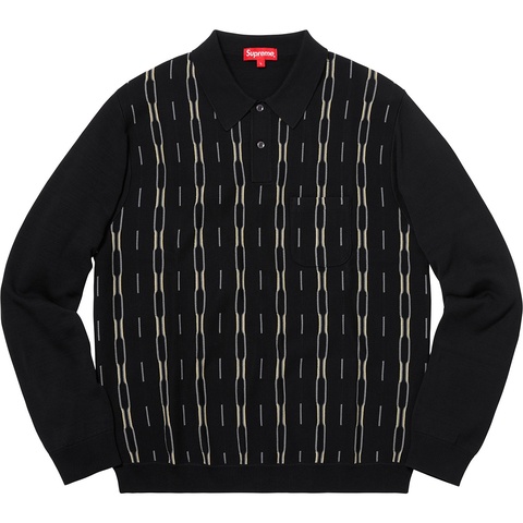 Supreme Vertical Stripe Knit L/S Polo - Black