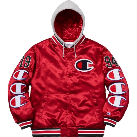 Supreme®/Champion® Hooded Satin Varsity Jacket - Supreme