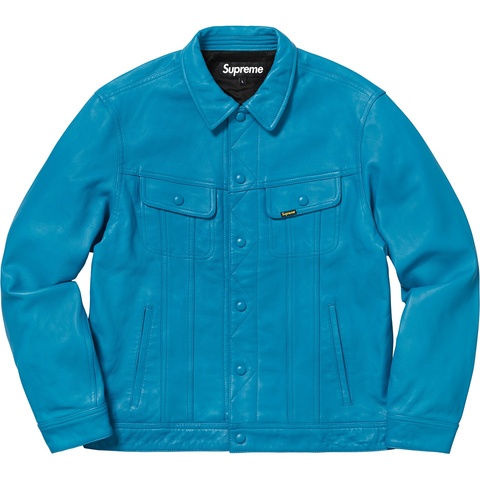 Supreme Leather Trucker Jacket - Blue