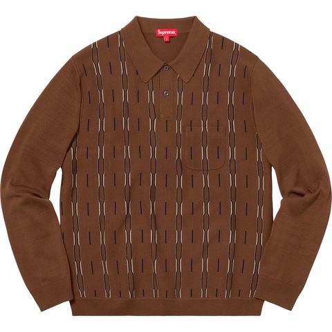 Supreme Vertical Stripe Knit L/S Polo - Brown