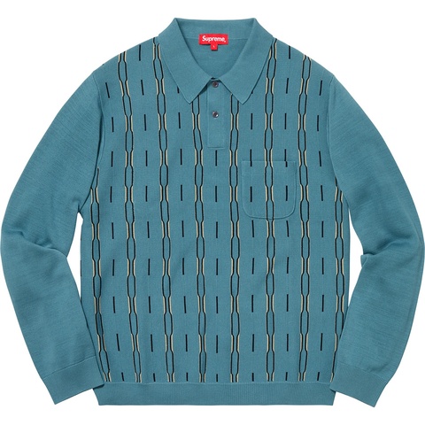 Supreme Vertical Stripe Knit L/S Polo - Light Blue
