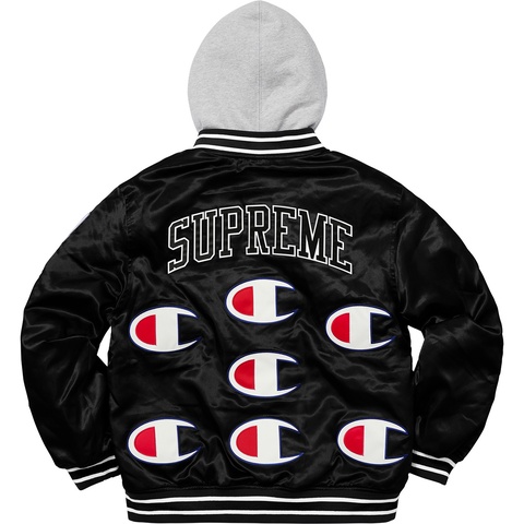 Supreme Supreme®/Champion® Hooded Satin Varsity Jacket - Black