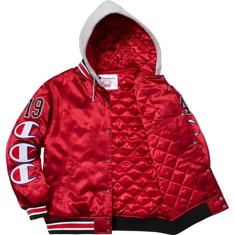 Supreme®/Champion® Hooded Satin Varsity Jacket - Supreme