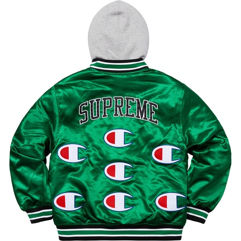 Supreme Supreme®/Champion® Hooded Satin Varsity Jacket - Kelly Green