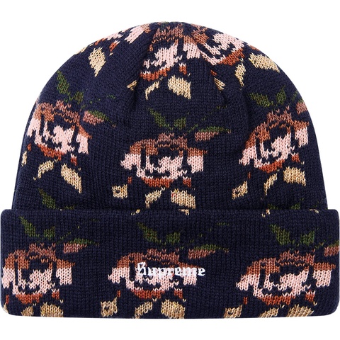 Supreme Rose Jacquard Beanie - Navy