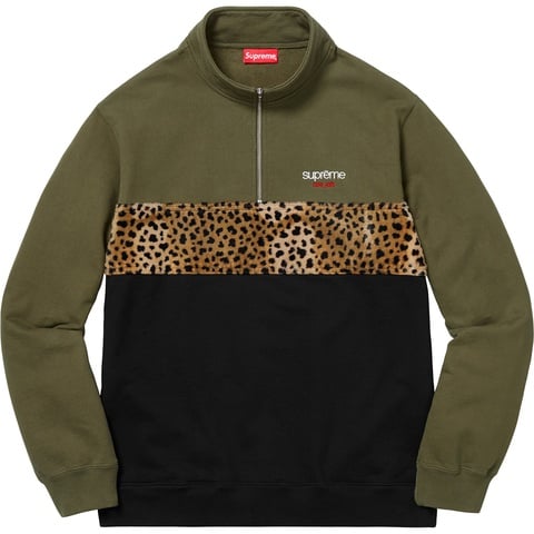 Supreme Leopard Panel Half Zip Sweatshirt - Dark Olive