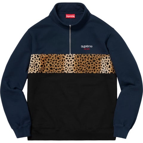 Supreme Leopard Panel Half Zip Sweatshirt - Navy