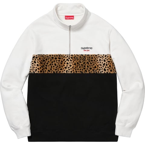 Supreme Leopard Panel Half Zip Sweatshirt - White