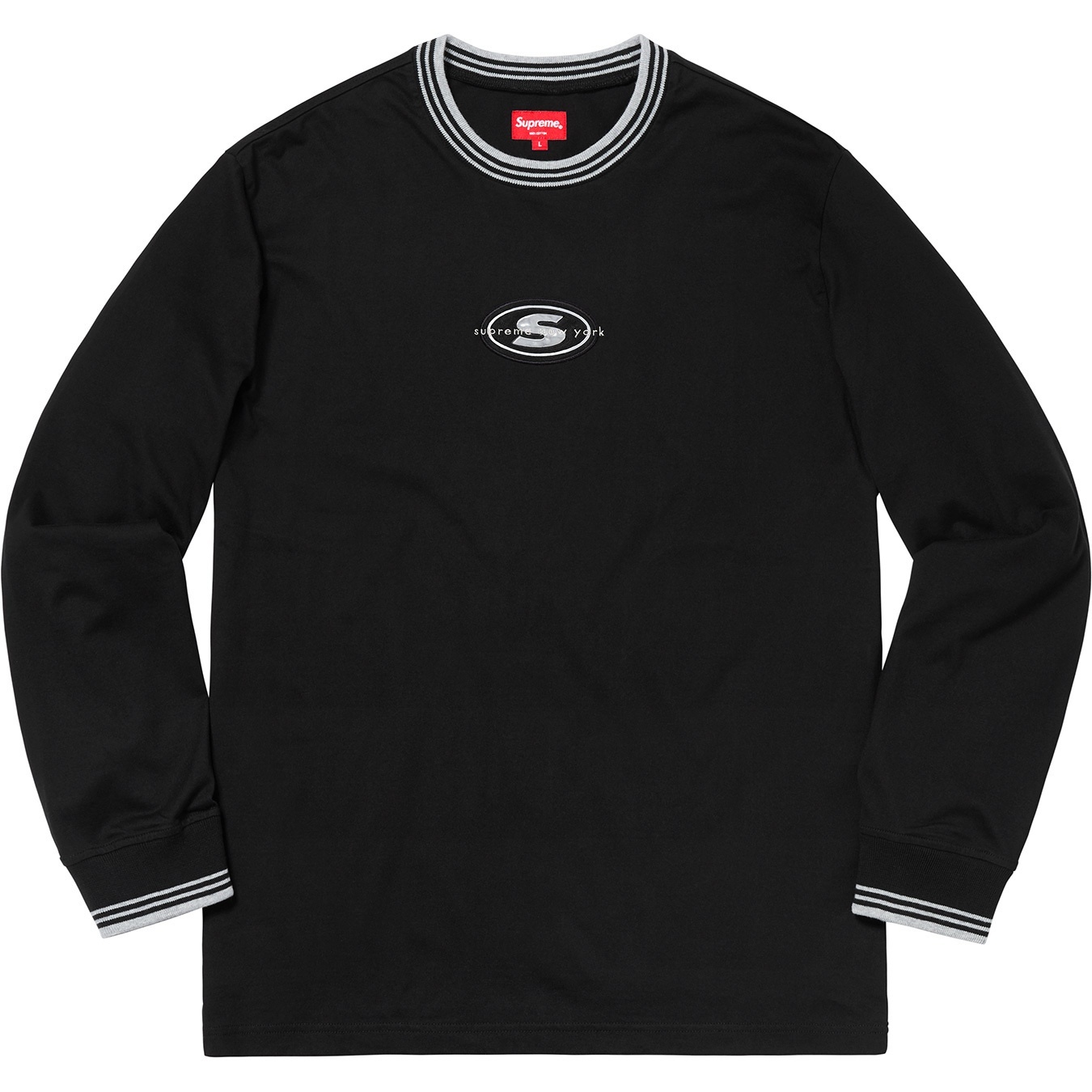 Supreme Striped Rib Logo L S Top (FW18) - Black - $98
