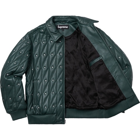 Supreme Quilted Studded Leather Jacket - Dark Green
