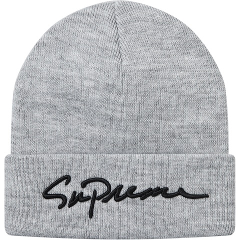 Supreme Classic Script Beanie - Heather Grey
