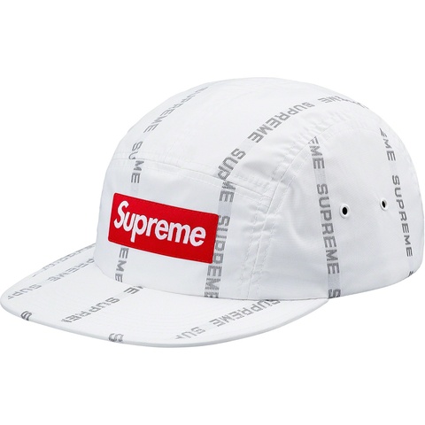 Supreme Reflective Text Camp Cap - White
