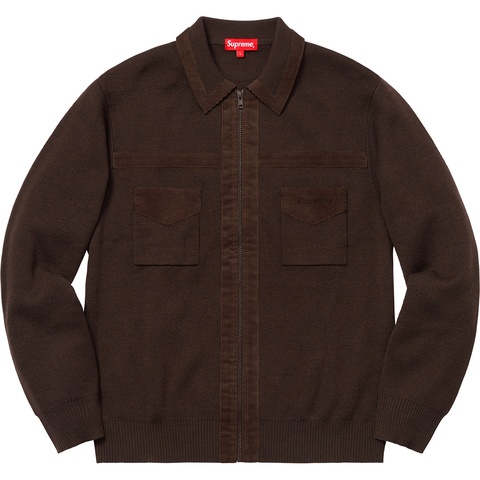 Supreme Corduroy Detailed Zip Sweater - Brown