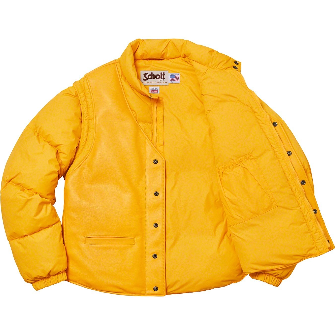 Supreme Supreme Schott Down Leather Vest Puffy Jacket (FW18) - Yellow - $628