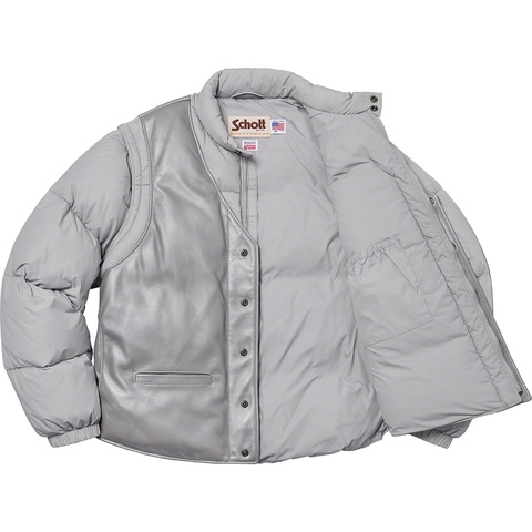 Supreme Supreme®/Schott® Down Leather Vest Puffy Jacket - Silver