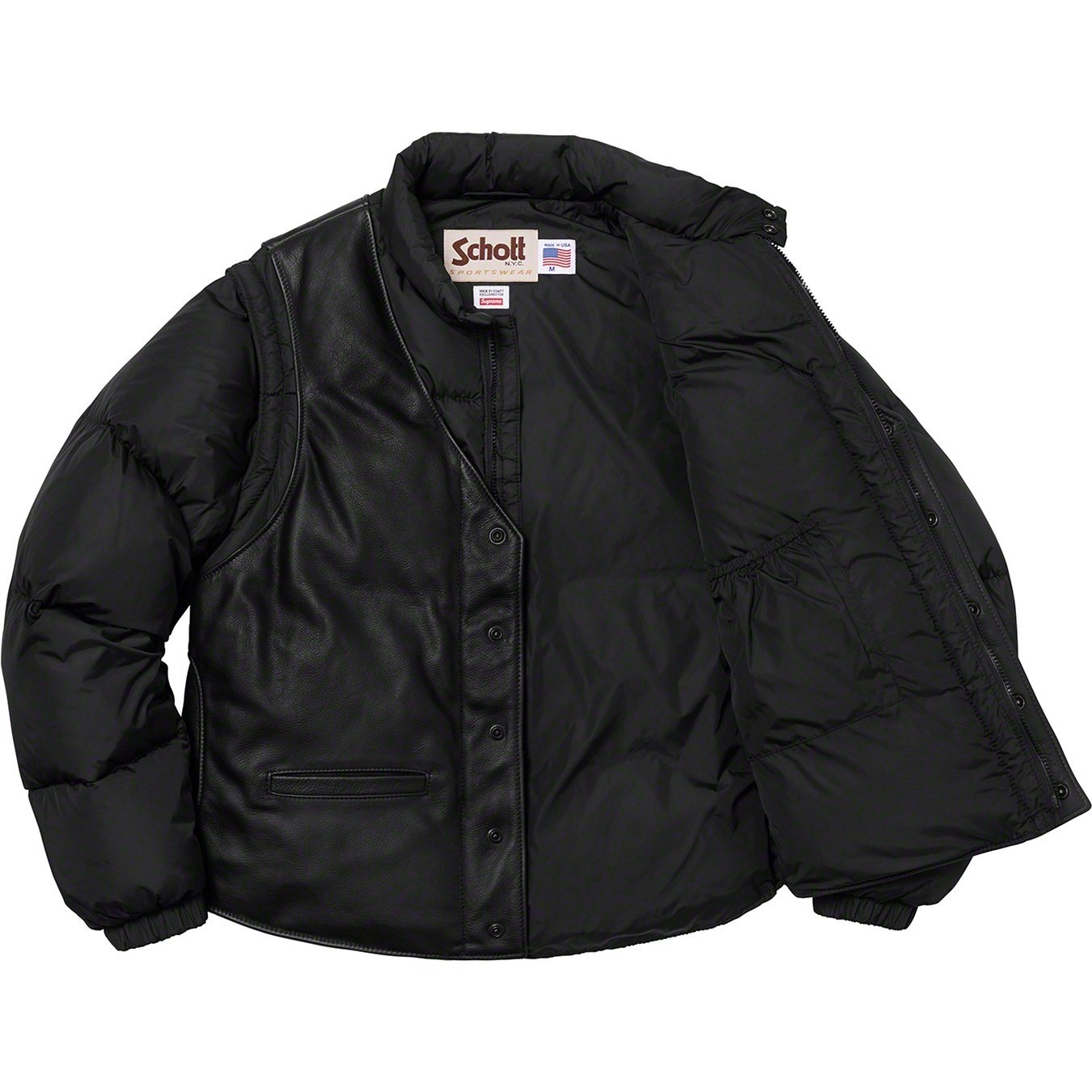 Supreme Supreme Schott Down Leather Vest Puffy Jacket (FW18) - Black - $628