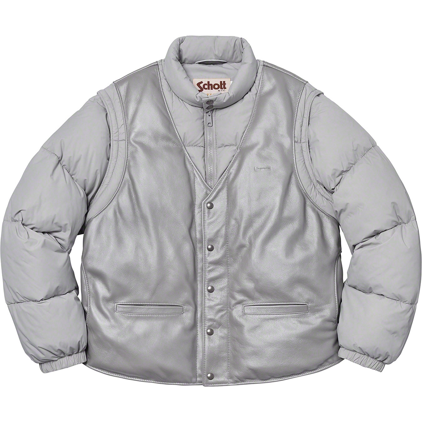 Supreme Supreme Schott Down Leather Vest Puffy Jacket (FW18) - Silver - $628