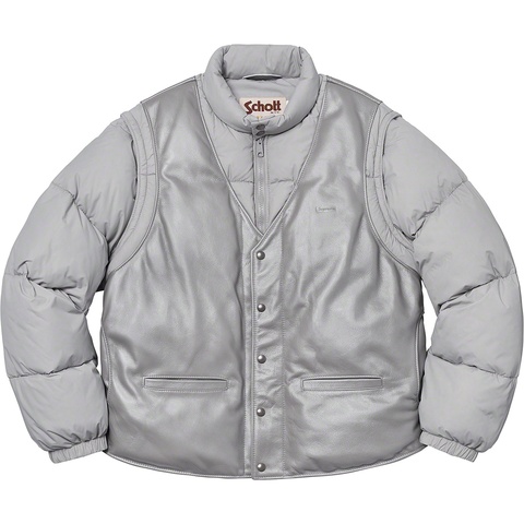 Supreme Supreme®/Schott® Down Leather Vest Puffy Jacket - Silver