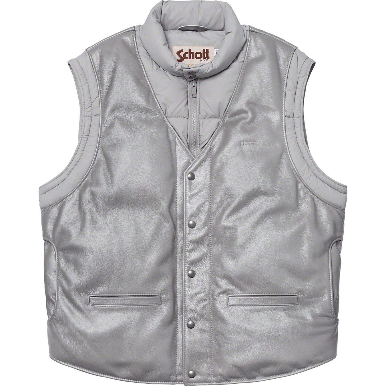 Supreme Supreme Schott Down Leather Vest Puffy Jacket (FW18) - Silver - $628