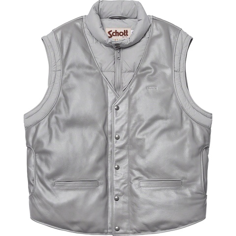 Supreme Supreme®/Schott® Down Leather Vest Puffy Jacket - Silver