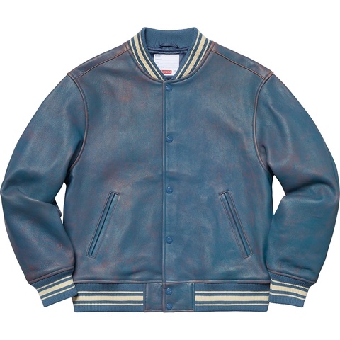 Supreme Leather Varsity Jacket - Blue