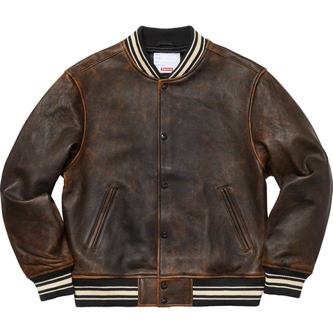 Supreme Leather Varsity Jacket - Black