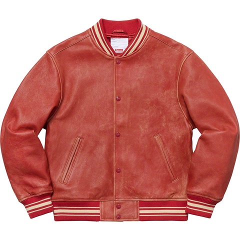 Supreme Leather Varsity Jacket - Red
