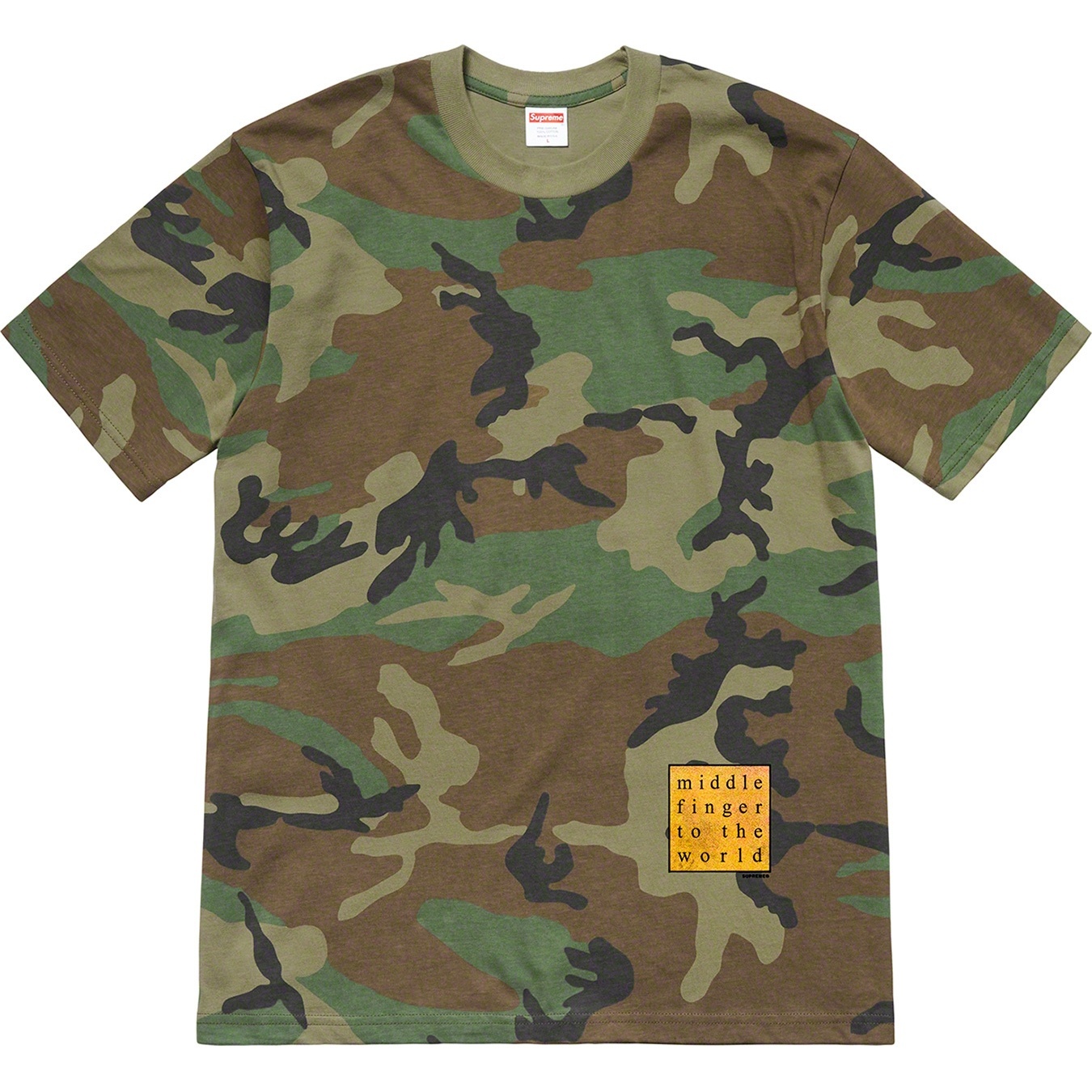 Supreme Middle Finger To The World Tee (SS19) - Woodland Camo - $38