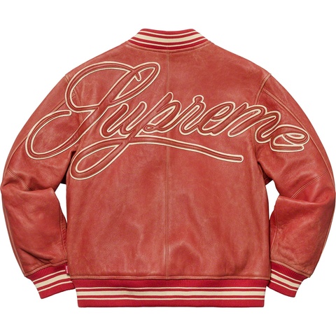Supreme Leather Varsity Jacket - Red