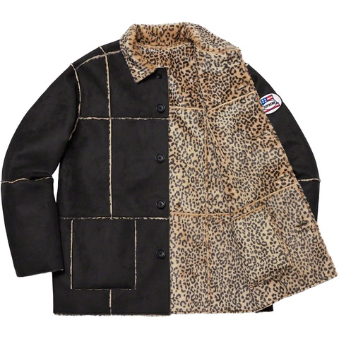 Supreme Reversible Faux Suede Leopard Coat - Black