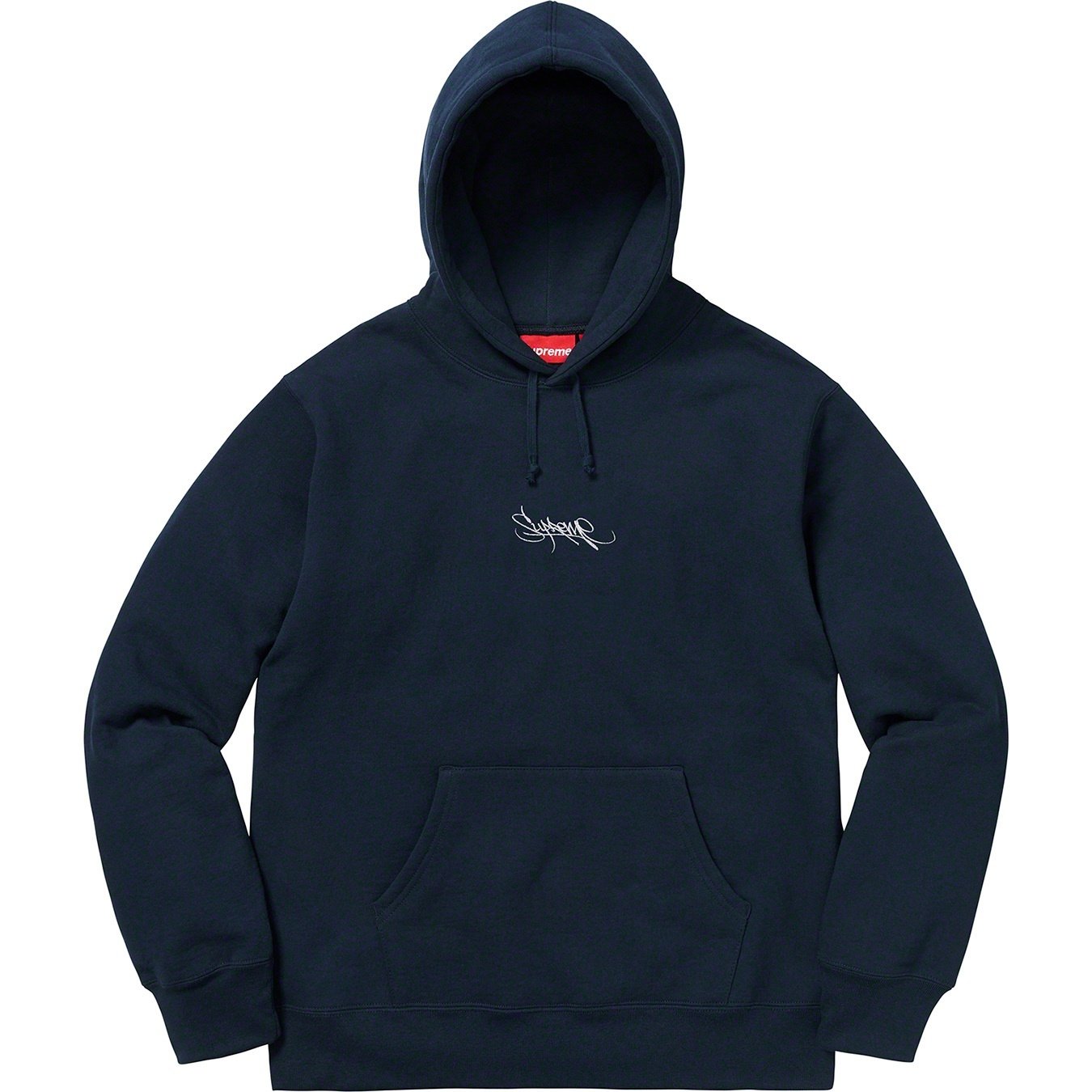 Supreme Tag Logo Hooded Sweatshirt (SS19) - Navy - $148