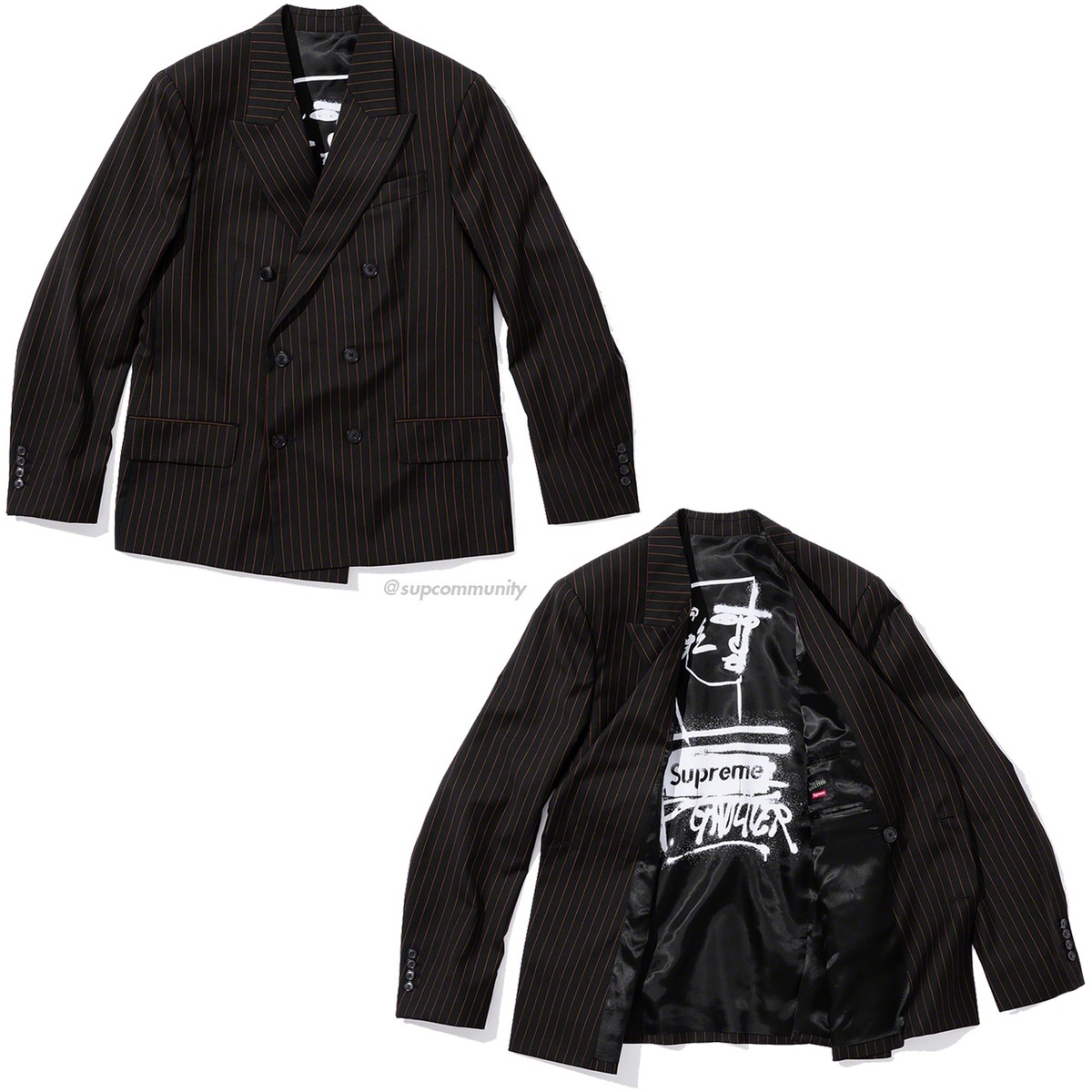 Supreme Supreme®/Jean Paul Gaultier® Pinstripe Double Breasted Blazer (spring/summer 2019) - $498.00