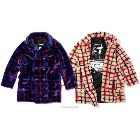 Supreme Supreme®/Jean Paul Gaultier® Double Breasted Plaid Faux Fur Coat - $488.00