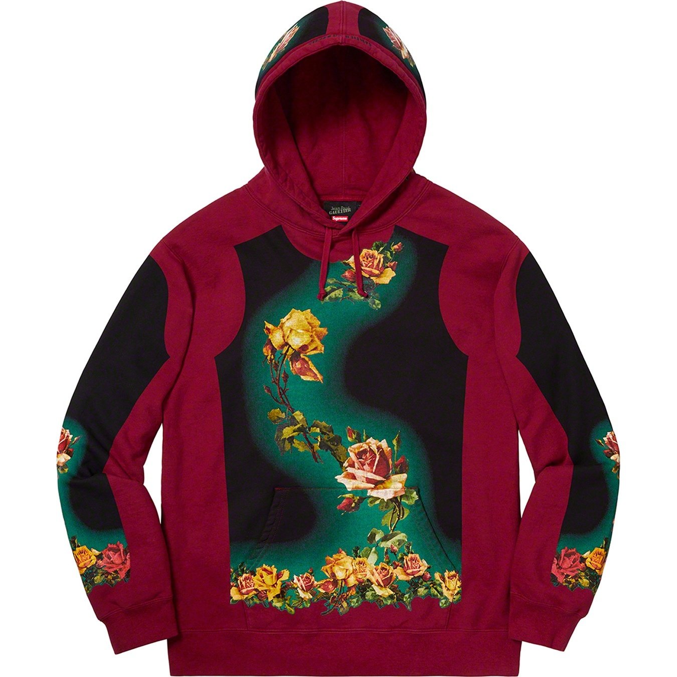 Supreme Supreme Jean Paul Gaultier Floral Print Hooded Sweatshirt (SS19) - Cardinal - $228