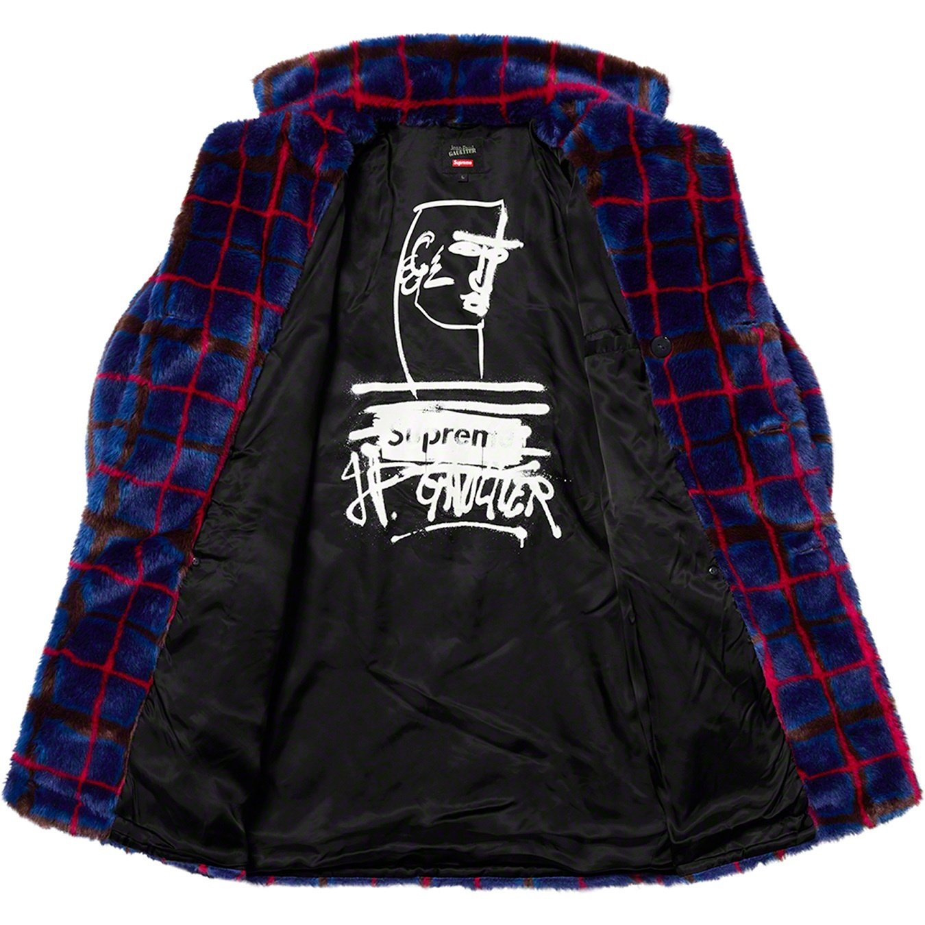Supreme Jean Paul Gaultier Double Breasted Plaid Faux Fur