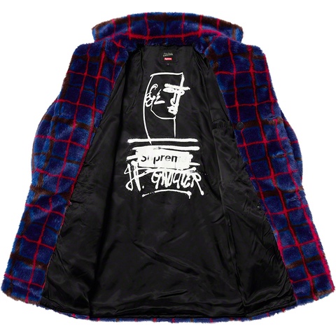Supreme Supreme®/Jean Paul Gaultier® Double Breasted Plaid Faux Fur Coat - Blue