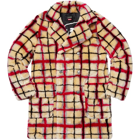 Supreme Supreme®/Jean Paul Gaultier® Double Breasted Plaid Faux Fur Coat - Off-White
