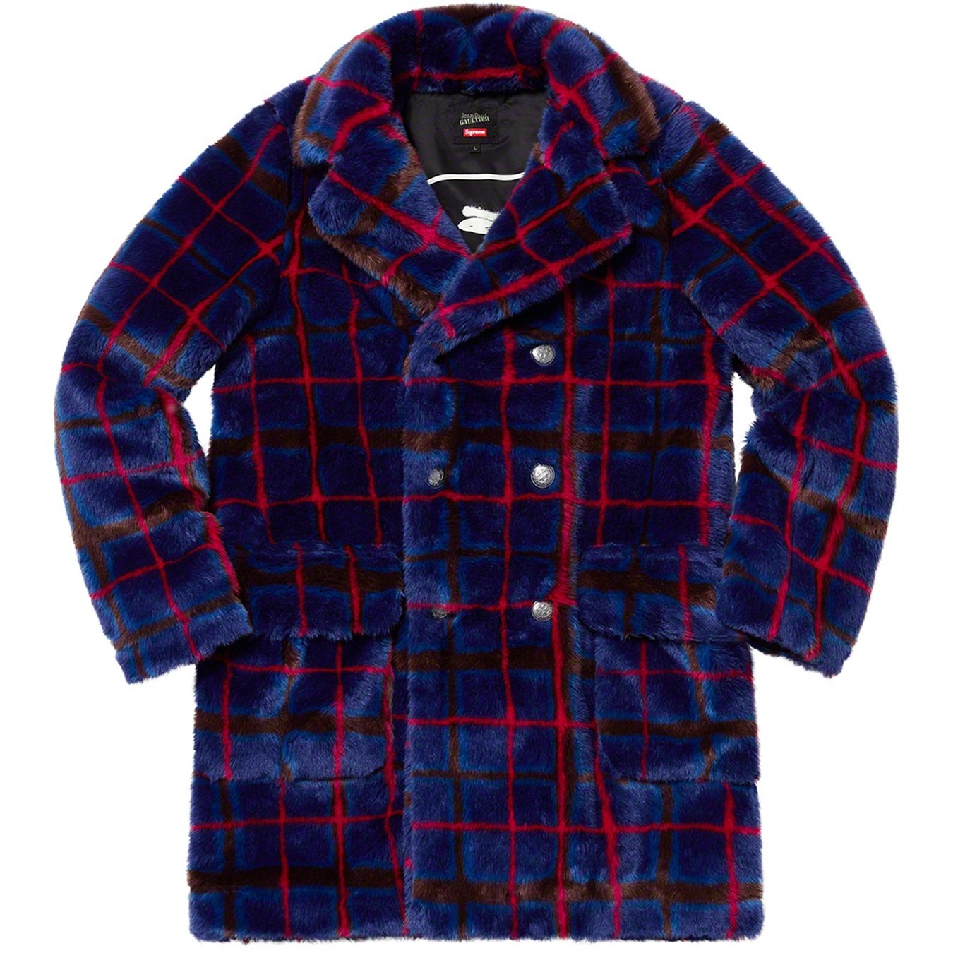 Supreme ×Jean Paul Gaultier ファーコート Supreme Jean Paul Gaultier Double Breasted Plaid Faux Fur