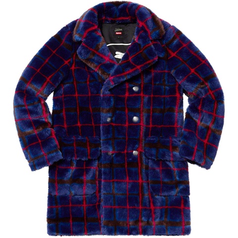 Supreme Supreme®/Jean Paul Gaultier® Double Breasted Plaid Faux Fur Coat - Blue