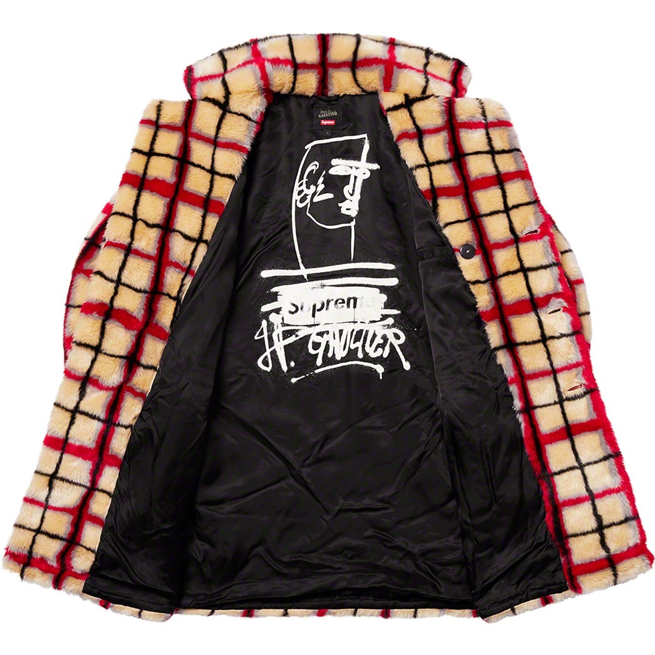 Jean Paul Gaultier x Supreme ファーコート M Supreme Jean Paul Gaultier Double Breasted Plaid Faux Fur