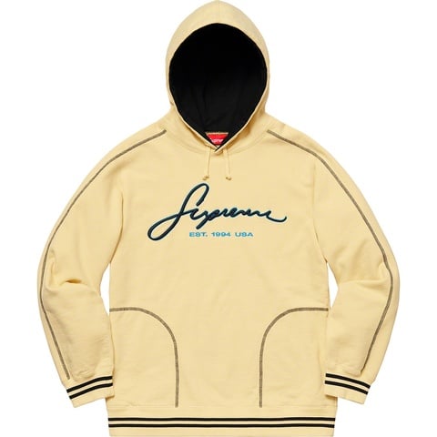 Supreme Contrast Embroidered Hooded Sweatshirt - Pale Yellow